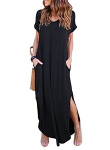 huskary women's summer maxi dress casual loose pockets long dress short sleeve split