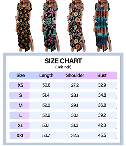 HUSKARY Women's Summer Maxi Dress Casual Loose Pockets Long Dress Short Sleeve Split