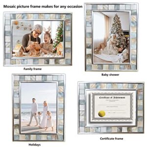 GIFTME 5 Silver Plate Picture Frame 5x7 Mother of Pearl 5 by 7 Photo Frame Mosaic Glass Tabletop Frame (Grey+ White,1pc)