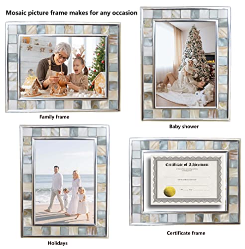 GIFTME 5 Silver Plate Picture Frame 5x7 Mother of Pearl 5 by 7 Photo Frame Mosaic Glass Tabletop Frame (Grey+ White,1pc)