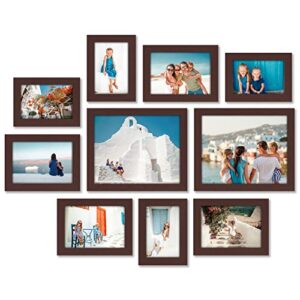 americanflat 10 piece mahogany picture frames collage wall decor - gallery wall frame set with two 8x10, four 5x7, and four 4x6 frames, shatter resistant glass, hanging hardware, and easel included