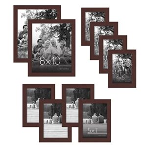 Americanflat 10 Piece Mahogany Picture Frames Collage Wall Decor - Gallery Wall Frame Set with Two 8x10, Four 5x7, and Four 4x6 Frames, Shatter Resistant Glass, Hanging Hardware, and Easel Included