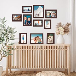 Americanflat 10 Piece Mahogany Picture Frames Collage Wall Decor - Gallery Wall Frame Set with Two 8x10, Four 5x7, and Four 4x6 Frames, Shatter Resistant Glass, Hanging Hardware, and Easel Included