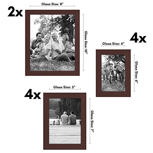 Americanflat 10 Piece Mahogany Picture Frames Collage Wall Decor - Gallery Wall Frame Set with Two 8x10, Four 5x7, and Four 4x6 Frames, Shatter Resistant Glass, Hanging Hardware, and Easel Included