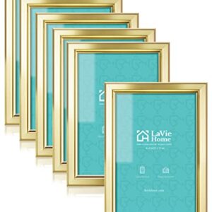 LaVie Home 4x6 Picture Frames (6 Pack, Gold) Simple Designed Photo Frames for Wall Mount Display, Set of 6 Classic Collection