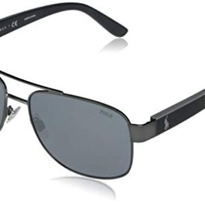 Polo Ralph Lauren Men's PH3122 Aviator Sunglasses, Matte Dark Gunmetal/Light Grey/Black Mirrored, 59 mm