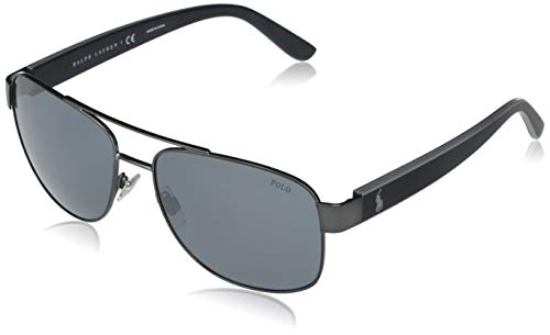 Polo Ralph Lauren Men's PH3122 Aviator Sunglasses, Matte Dark Gunmetal/Light Grey/Black Mirrored, 59 mm