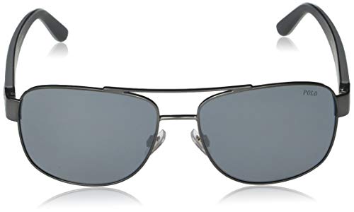 Polo Ralph Lauren Men's PH3122 Aviator Sunglasses, Matte Dark Gunmetal/Light Grey/Black Mirrored, 59 mm
