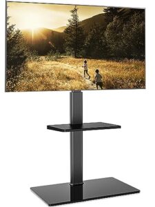 fitueyes universal tv stand for 32 39 40 43 49 50 55 60 inch tvs, tv floor stand with swivel mount, max holds 66lbs, black glass base, height adjustable, perfect for corner & bedroom