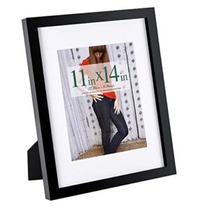 rpjc 11x14 inch picture frame made of solid wood and high definition glass display pictures 8x10 with mat or 11x14 without mat for table top display and wall mounting photo frame with stand black