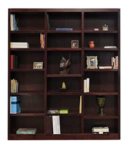 traditional 84" tall 18-shelf triple wide wood bookcase in cherry