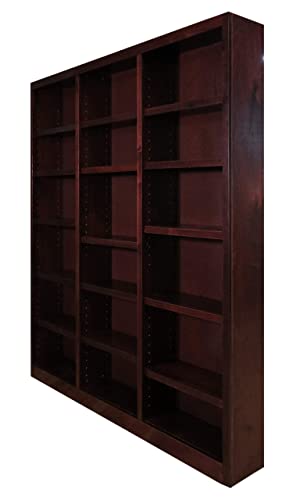 Traditional 84" Tall 18-Shelf Triple Wide Wood Bookcase in Cherry