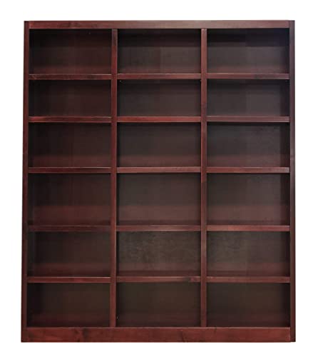 Traditional 84" Tall 18-Shelf Triple Wide Wood Bookcase in Cherry