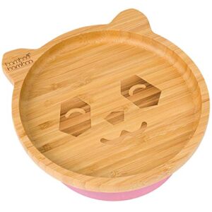 bamboo baby plate with suction - kids and toddler suction cup plate for babies, non-toxic all-natural bamboo baby food plate stays cool to the touch for baby-led weaning (panda-pink)