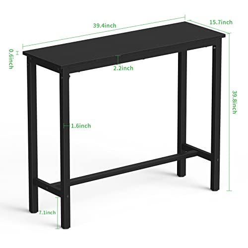 Mr IRONSTONE Bar Table, 39" Pub Table High Top Table Rectangular Bar Height Table Sofa Console Table Dining Coffee Table, for Narrow Space, Living Room, Sturdy Metal Frame, Easy to Set Up, Black