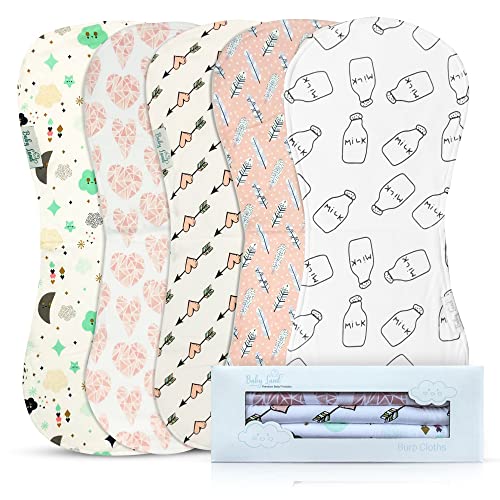 Organic Burp Cloths for Baby Girls - 5-Pack Ultra Absorbent Burping Cloth, Burp Clothes, Newborn Towel - Milk Spit Up Rags - Burpy Bib for Unisex, Boy, Girl - Burp Cloths Set