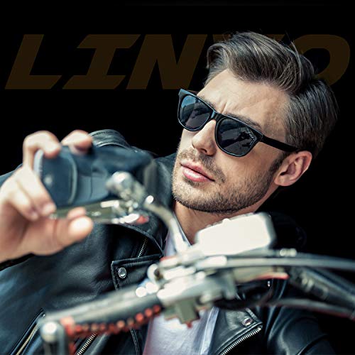 LINVO Classic Black Polarized Sunglasses for Men Dark Driving Shades UV Protection MSO7