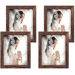 q.hou 8x10 picture frame wood patten rustic brown photo frames packs 4 with high difinition glass for tabletop or wall decor (qh-pf8x10-br)