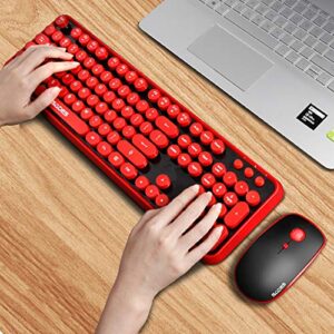 Wireless Keyboard Mouse Combo, 2.4GHz Wireless Typewriter Keyboard, Letton Full Size Office Computer Retro Keyboard and Wireless Cute Mouse with 3 DPI for Mac PC Desktop Laptop-Red