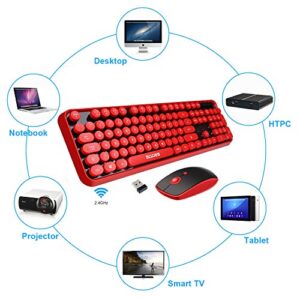 Wireless Keyboard Mouse Combo, 2.4GHz Wireless Typewriter Keyboard, Letton Full Size Office Computer Retro Keyboard and Wireless Cute Mouse with 3 DPI for Mac PC Desktop Laptop-Red