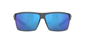 costa del mar men's rincon fishing and watersports polarized rectangular sunglasses, matte smoke crystal/grey blue mirrored polarized-580g, 63 mm
