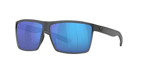 Costa Del Mar Men's Rincon Fishing and Watersports Polarized Rectangular Sunglasses, Matte Smoke Crystal/Grey Blue Mirrored Polarized-580G, 63 mm