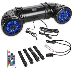 belva bps6rgb utv/atv weatherproof sound system dual 6.5” speakers with 1” tweeters, built-in amplifier, bluetooth, aux-in, multi color illumination, wireless remote, easy installation