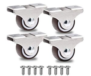 gbl 1" inch small caster wheels with 2 brakes + screws - 90lbs - low profile castor wheels with brakes - set of 4 no floor marks silent casters - mini wheels for cart