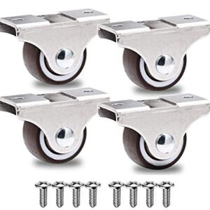 GBL 1" inch Small Caster Wheels with 2 Brakes + Screws - 90Lbs - Low Profile Castor Wheels with Brakes - Set of 4 No Floor Marks Silent Casters - Mini Wheels for Cart