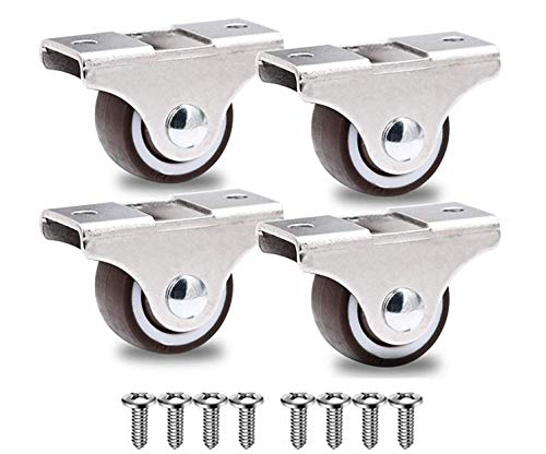 GBL 1" inch Small Caster Wheels with 2 Brakes + Screws - 90Lbs - Low Profile Castor Wheels with Brakes - Set of 4 No Floor Marks Silent Casters - Mini Wheels for Cart