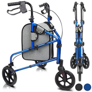 vive mobility 3 wheel walker - three wheeled rollator for seniors - lightweight, foldable, narrow, heavy duty - for elderly men women - folding 3-wheel tri scooter with basket bag (fsa hsa approved)