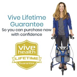 Vive Mobility 3 Wheel Walker - Three Wheeled Rollator for Seniors - Lightweight, Foldable, Narrow, Heavy Duty - for Elderly Men Women - Folding 3-Wheel Tri Scooter with Basket Bag (FSA HSA Approved)