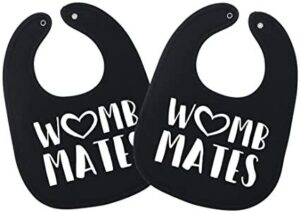 womb mates twins baby bibs - 100% soft cotton, unisex twin bib set for boys and girls