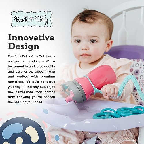 Brilli Baby Sippy Cup Catcher - 2-Pack - Bungee Tether for Bottle or Toy - Pacifier Holder Strap to Attach to Your Stroller - Leash to Secure Cups to High Chairs -Springy Cord for Car Seat Aqua & Navy