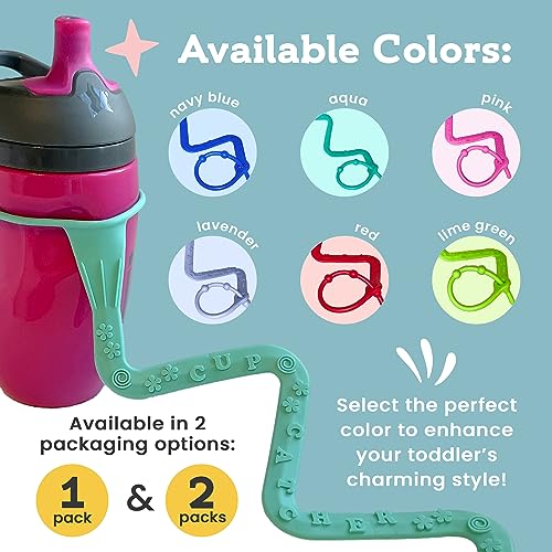 Brilli Baby Sippy Cup Catcher - 2-Pack - Bungee Tether for Bottle or Toy - Pacifier Holder Strap to Attach to Your Stroller - Leash to Secure Cups to High Chairs -Springy Cord for Car Seat Aqua & Navy