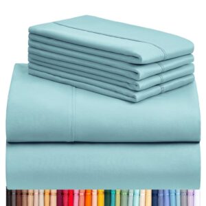 luxclub 6 pc queen sheet set, bamboo sheets queen size, deep pockets 18" eco friendly wrinkle free cooling bed sheets machine washable hotel bedding silky soft - aqua queen