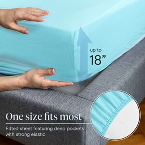 LuxClub 6 PC Queen Sheet Set, Bamboo Sheets Queen Size, Deep Pockets 18" Eco Friendly Wrinkle Free Cooling Bed Sheets Machine Washable Hotel Bedding Silky Soft - Aqua Queen