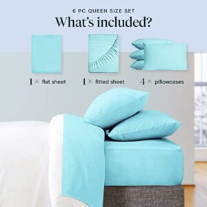 LuxClub 6 PC Queen Sheet Set, Bamboo Sheets Queen Size, Deep Pockets 18" Eco Friendly Wrinkle Free Cooling Bed Sheets Machine Washable Hotel Bedding Silky Soft - Aqua Queen