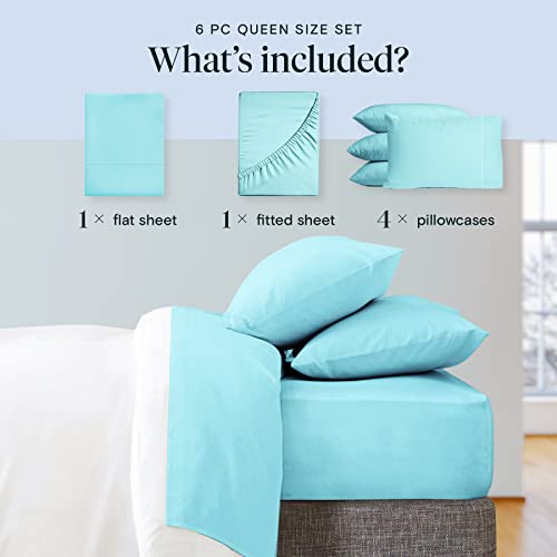 LuxClub 6 PC Queen Sheet Set, Bamboo Sheets Queen Size, Deep Pockets 18" Eco Friendly Wrinkle Free Cooling Bed Sheets Machine Washable Hotel Bedding Silky Soft - Aqua Queen