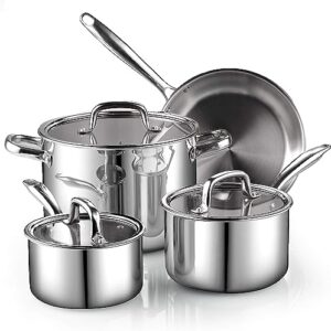 cook n home 7-piece tri-ply clad stainless steel cookware set, silver,2644