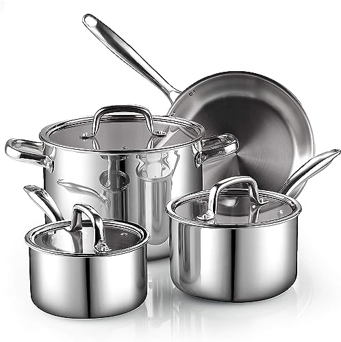 Cook N Home 7-Piece Tri-Ply Clad Stainless Steel Cookware Set, Silver,2644