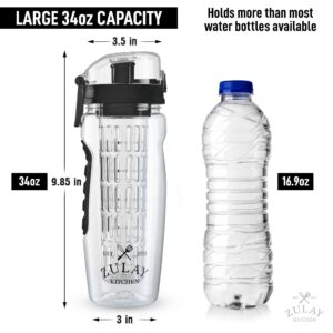 Zulay (34oz Capacity) Fruit Infuser Water Bottle with Sleeve - Anti-Slip Grip & Flip Top Lid Infused Water Bottles for Women & Men - Water Infusion Bottle - Onyx Black