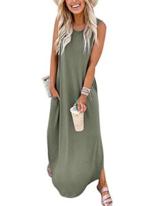 anrabess women dresses sleeveless split long maxi beach dress for beach with pockets a19ganlanlv-m olive