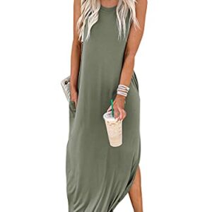 ANRABESS Women Dresses Sleeveless Split Long Maxi Beach Dress for Beach with Pockets A19ganlanlv-M Olive