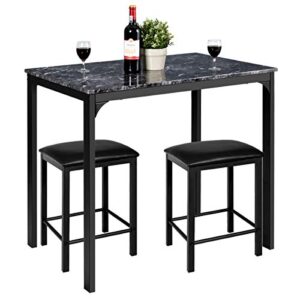 giantex 3 pcs dining table and chairs set with faux marble tabletop 2 chairs contemporary dining table set for home or hotel dining room, kitchen or bar (black)