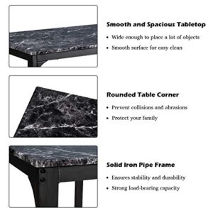 Giantex 3 Pcs Dining Table and Chairs Set with Faux Marble Tabletop 2 Chairs Contemporary Dining Table Set for Home or Hotel Dining Room, Kitchen or Bar (Black)