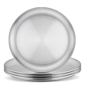 e-far stainless steel plates set of 4, 8-inch metal dinner plates for kids toddlers, great for self-feeding/picnic/outdoor camping, healthy & non-toxic, shatterproof & dishwasher safe