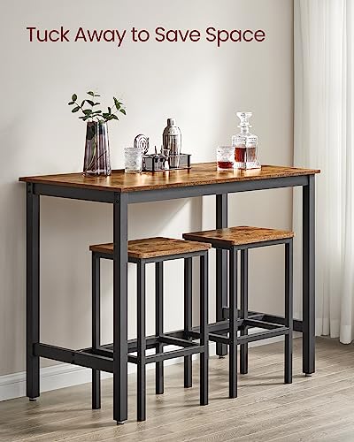 VASAGLE Bar Table Set, with 2 Bar Stools, Dining table set, Kitchen Counter with Bar Chairs, Industrial, Living Room, Party Room, Rustic Brown and Black ULBT15X