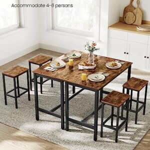 VASAGLE Bar Table Set, with 2 Bar Stools, Dining table set, Kitchen Counter with Bar Chairs, Industrial, Living Room, Party Room, Rustic Brown and Black ULBT15X