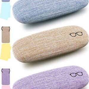 3 Sets Hard Shell Eyeglasses Case Fabric Portable Drawstring Bag with Cleaning Cloth for Glass Storage